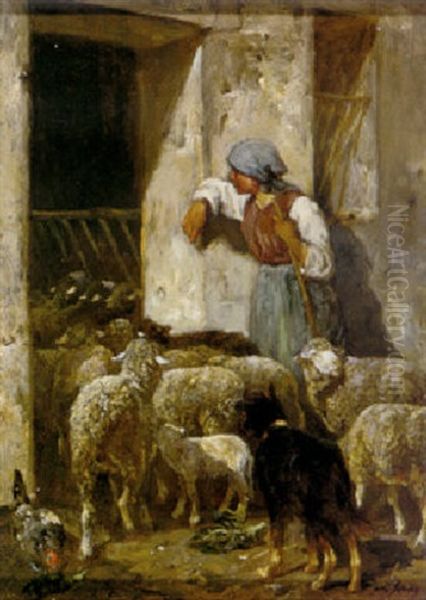 Returning The Flock Oil Painting by Charles Emile Jacque