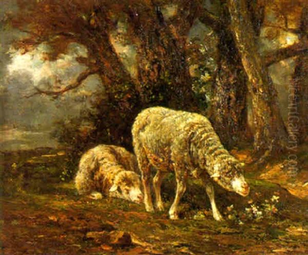 Moutons Pres D'une Lisiere De Bois by Charles Emile Jacque