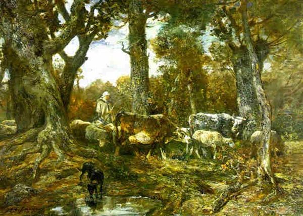 Dans La Clairiere, Foret De Fontainebleau Oil Painting by Charles Emile Jacque