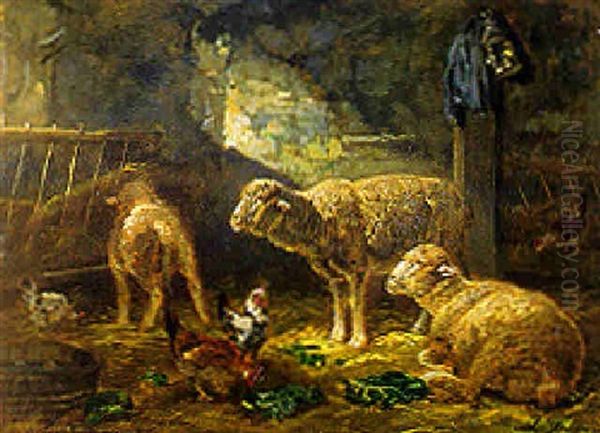 Barnyard Scene Oil Painting by Charles Emile Jacque