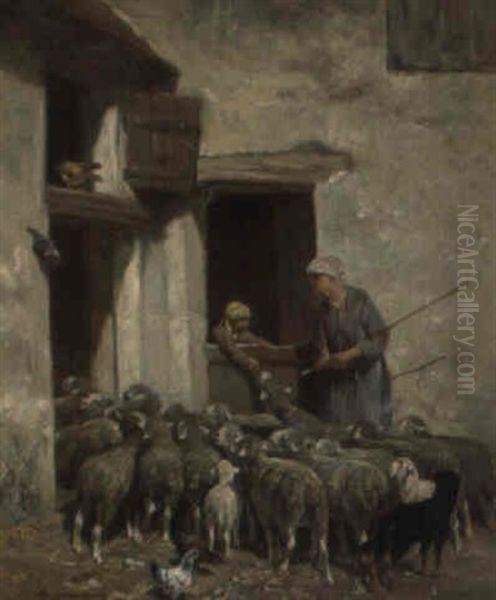 Die Ruckkehr Der Schafe Oil Painting by Charles Emile Jacque