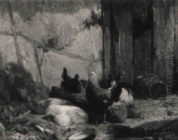 In The Hen House Oil Painting by Charles Emile Jacque