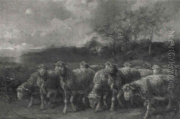 Moutons Oil Painting by Charles Emile Jacque