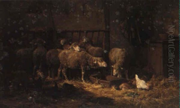 Sheep In An Interior Oil Painting by Charles Emile Jacque