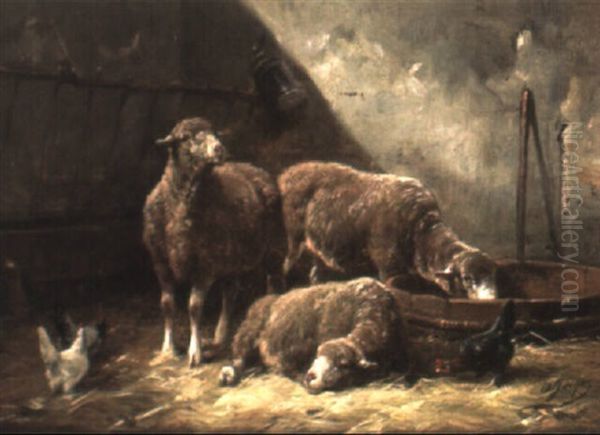 Sheep In The Barn Oil Painting by Charles Emile Jacque