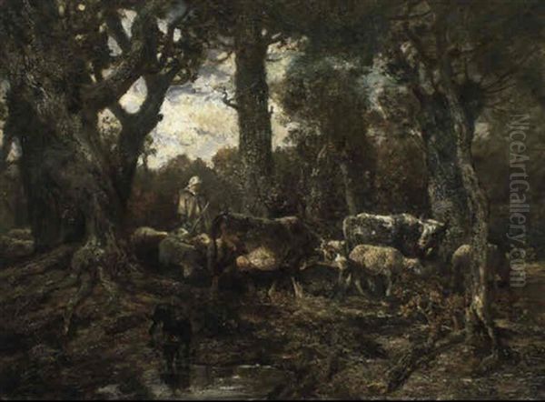 Dans La Clairiere, Foret De Fontainebleau Oil Painting by Charles Emile Jacque