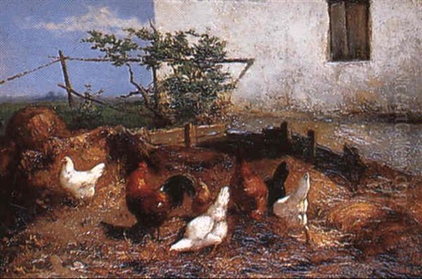 Coq Et Poules Oil Painting by Charles Emile Jacque