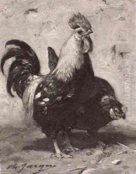 Le Coq Et La Poule Oil Painting by Charles Emile Jacque