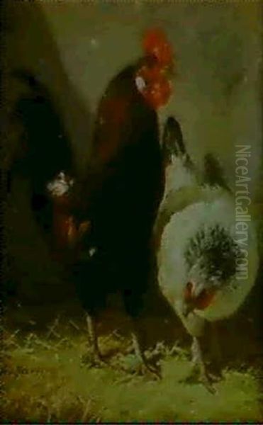 Coq Et Poules Oil Painting by Charles Emile Jacque