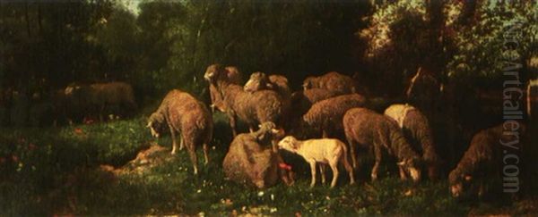 Les Moutons Dans Le Sous-bois Oil Painting by Charles Emile Jacque