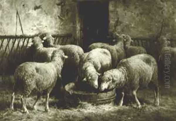 Les Moutons A L'etable Oil Painting by Charles Emile Jacque