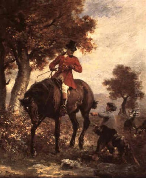 Huntsman On Horseback Oil Painting by Charles Emile Jacque