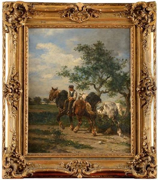 Les Chevaux De Labour Oil Painting by Emile Jacque