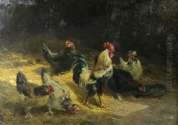 Roosters And Hens Oil Painting by Emile Jacque