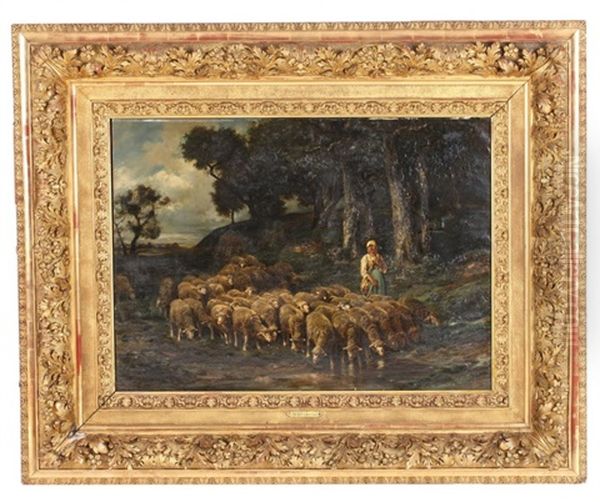 Le Troupeau De Mouton Oil Painting by Emile Jacque