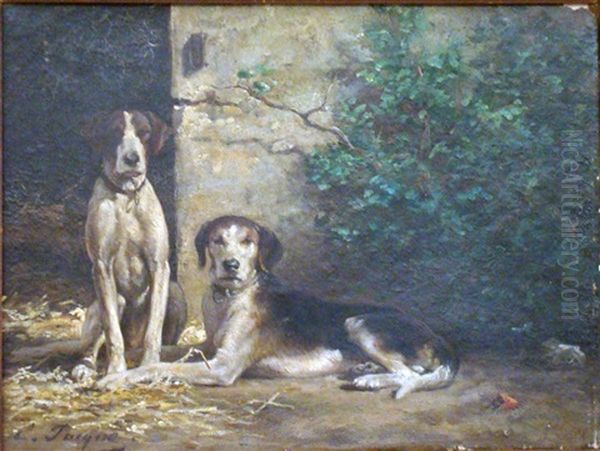 Deux Chiens Oil Painting by Emile Jacque