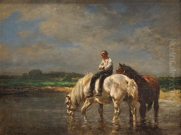 L'abreuvoir Oil Painting by Emile Jacques