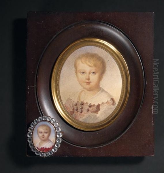 Portrait D'un Jeune Garconnet En Veste Rouge Et Large Col De Dentelle, Coiffe De Fines Meches Blondes (+ Le Modello, Work On Paper, Lrgr; 2 Works) by Nicolas Jacques