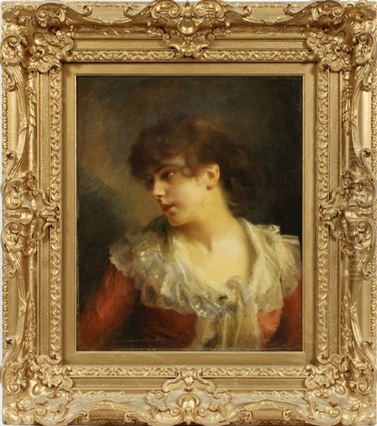 French Potrait Of A Young Lady Oil Painting by Gustave Jean Jacquet