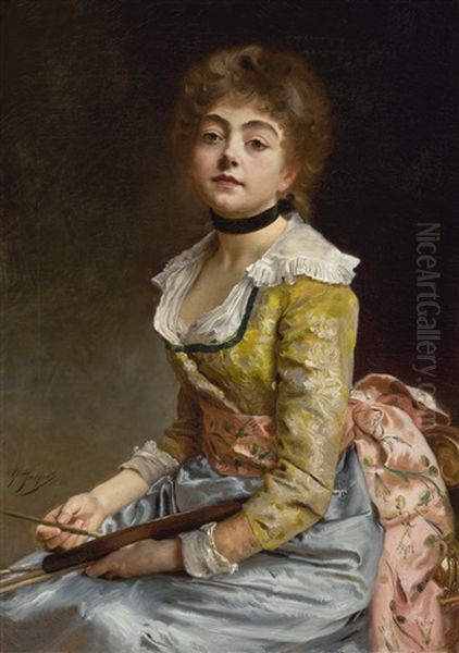 Portrait Of An Artist Oil Painting by Gustave Jean Jacquet