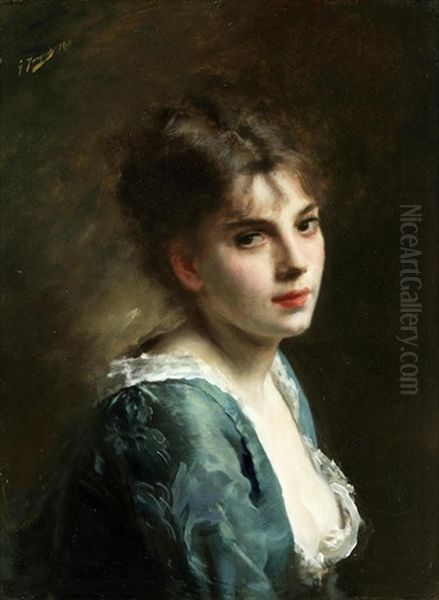 Portrait Of A Young Beauty Oil Painting by Gustave Jean Jacquet