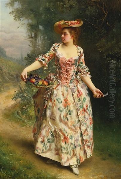 A Walk In The Park Oil Painting by Gustave Jean Jacquet