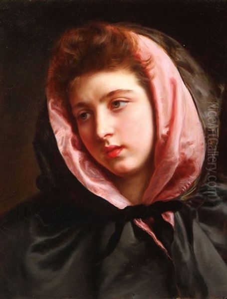 A Young Beauty With Silk Cape Oil Painting by Gustave Jean Jacquet