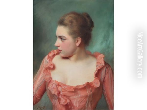 Portrait Of A Lady In A Pink Dress Oil Painting by Gustave Jean Jacquet