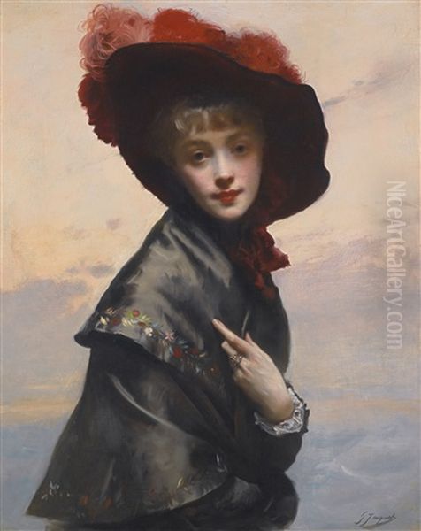 Dame Au Chapeau Oil Painting by Gustave Jean Jacquet