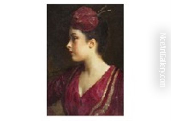 Profil De Jeune Femme Oil Painting by Gustave Jean Jacquet