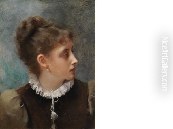 Reflective Mood Oil Painting by Gustave Jean Jacquet