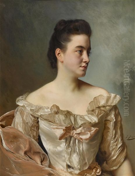 A Portrait Of A Lady In Pink Oil Painting by Gustave Jean Jacquet