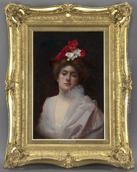 Le Chapeau Rouge Aux Fleurs Oil Painting by Gustave Jean Jacquet