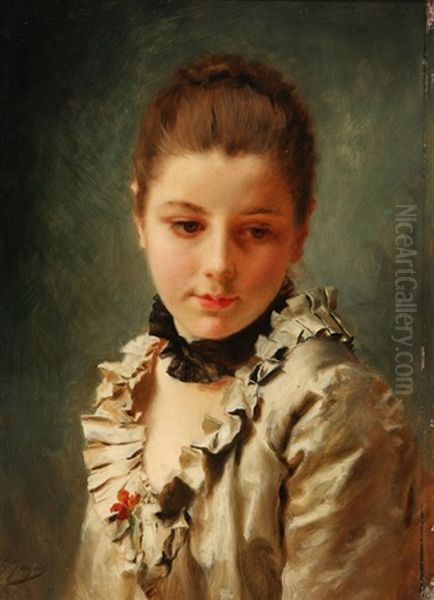 Femme A La Robe Satin Oil Painting by Gustave Jean Jacquet