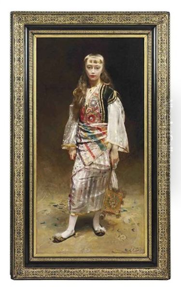 Portrait Of A Girl Standing In Turkish Costume Oil Painting by Gustave Jean Jacquet