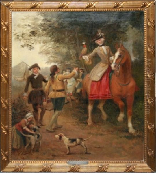 Woman Falconer On Horseback Oil Painting by Gustave Jean Jacquet