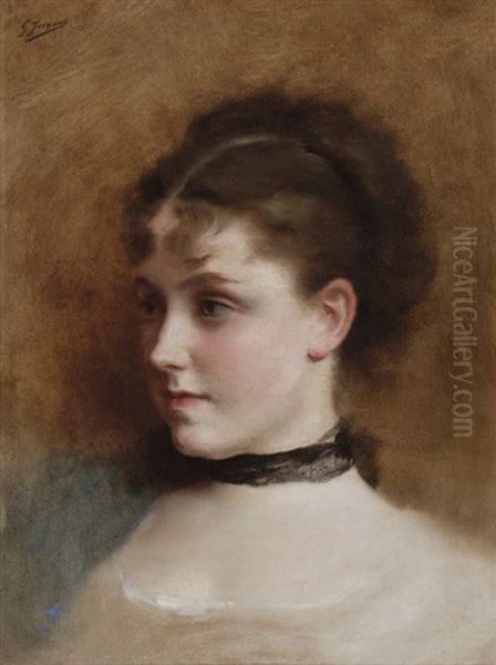 Portrait Of A Young Beauty Oil Painting by Gustave Jean Jacquet