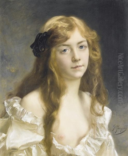 Bildnis Einer Rothaarigen Jungen Frau Oil Painting by Gustave Jean Jacquet