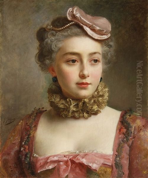 Portrait De Jeune Femme Oil Painting by Gustave Jean Jacquet