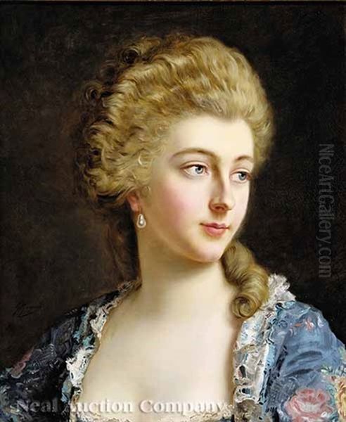 Portrait Of An Elegant Lady In The Style Of The 18th Century Oil Painting by Gustave Jean Jacquet