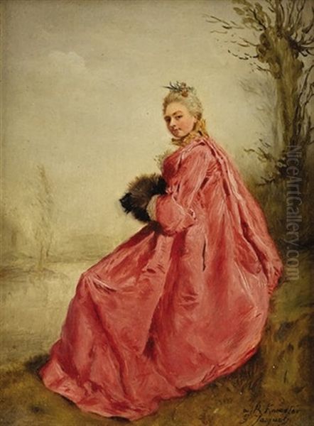 Girl In The Manner Of Watteau Oil Painting by Gustave Jean Jacquet