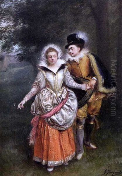 Conversation Galante Dans La Foret Oil Painting by Gustave Jean Jacquet