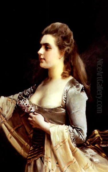 Portrait Of A Woman Holding A Nosegay Oil Painting by Gustave Jean Jacquet