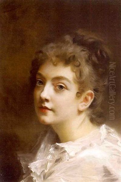 A Portrait Of A Girl In White Oil Painting by Gustave Jean Jacquet