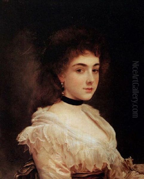 Woman With A Velvet Collar Oil Painting by Gustave Jean Jacquet