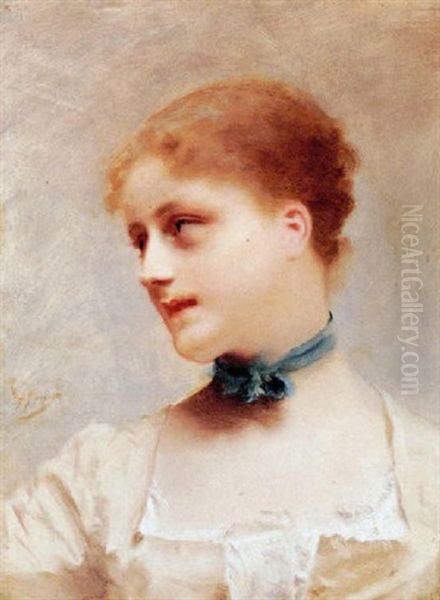 Young Woman In Profile Oil Painting by Gustave Jean Jacquet