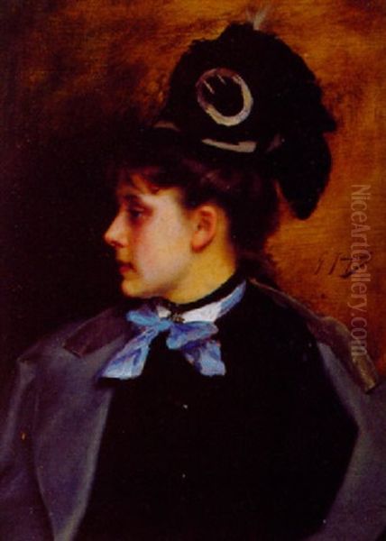 Jeune Elegant Au Ruban Bleu Oil Painting by Gustave Jean Jacquet