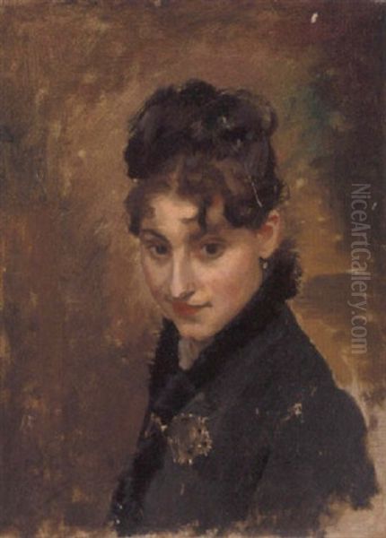 Portrait Of A Young Lady Wearing A Dark Coat Oil Painting by Gustave Jean Jacquet