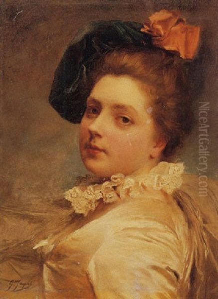 Portrait Of A Elegant Lady Oil Painting by Gustave Jean Jacquet