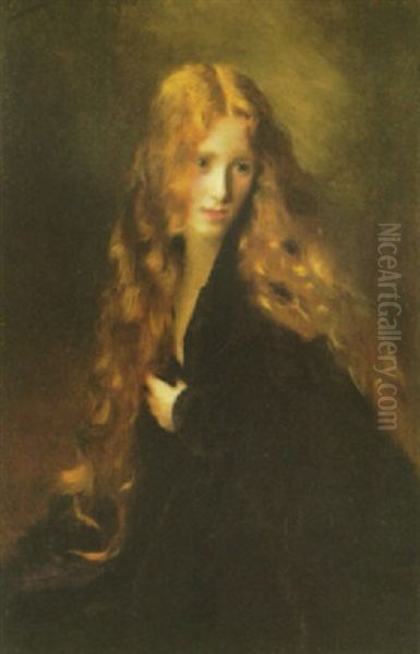 Portrait Eines Madchens Mit Schwarzem Umhang Oil Painting by Gustave Jean Jacquet